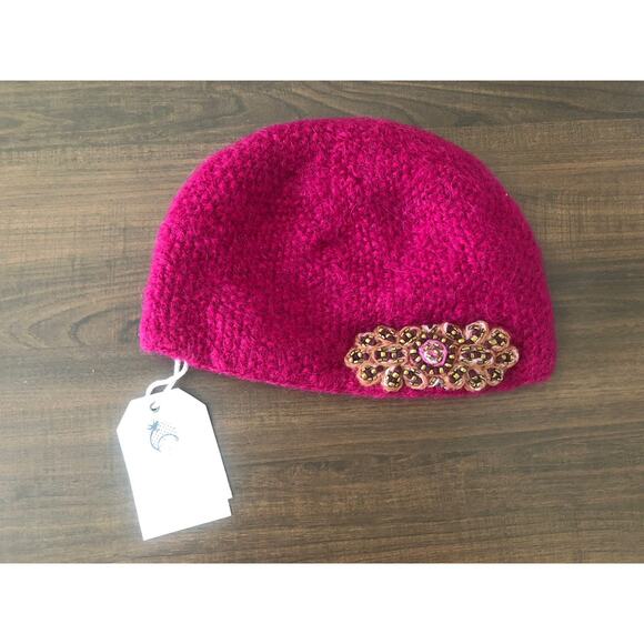 French Knot Lindsay Mason Wool Fleece Lined Hand Embroidered Hat NWT Beaded - Picture 1 of 6